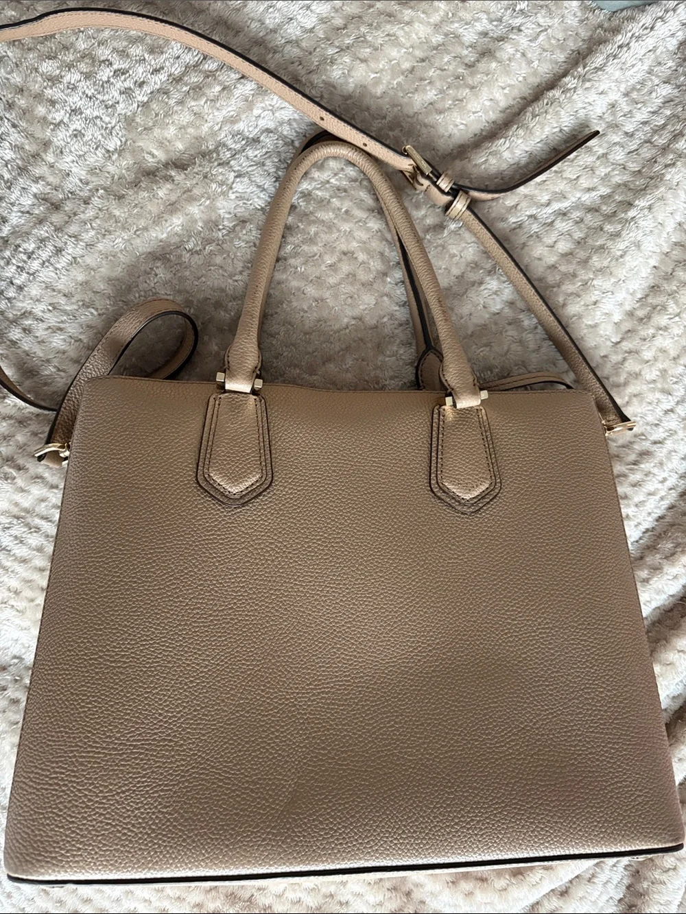 Michael Kors Taupe Pebbled Leather Satchel with Gold Logo